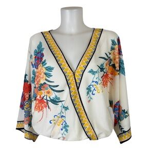 Flying Tomato - Bohemian Faux Wrap Cropped Top with Kimono Style Sleeves